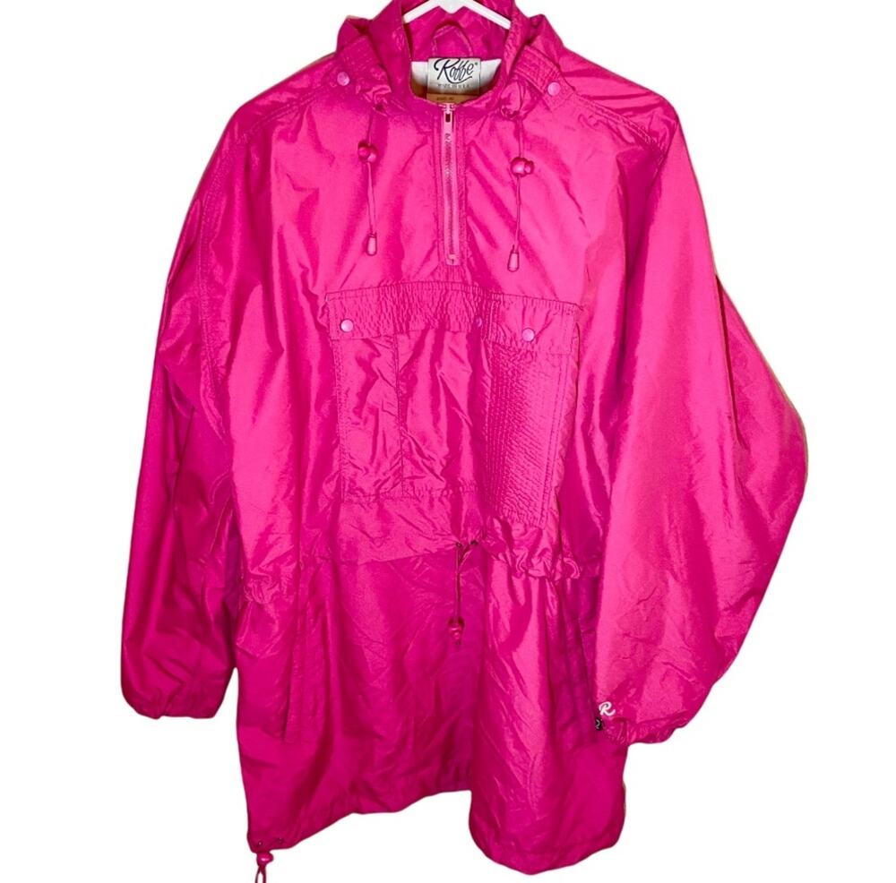 Vintage Roffe Powder Ridge Ski Jacket Windbreaker Hidden Hood 80s Pockets Pink M